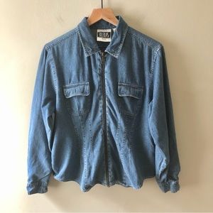 BILL BLASS Vintage Zip Up Denim Shirt